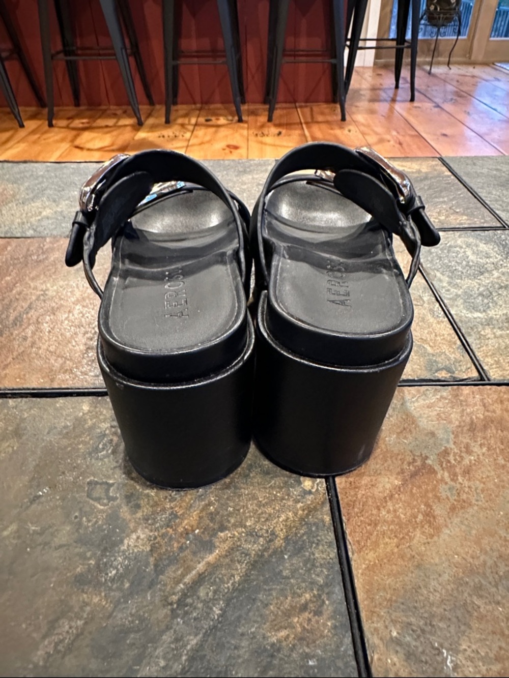 AEROSOLES Black Chance Slide Sandals with Silver Buckles - Picture 4 of 6